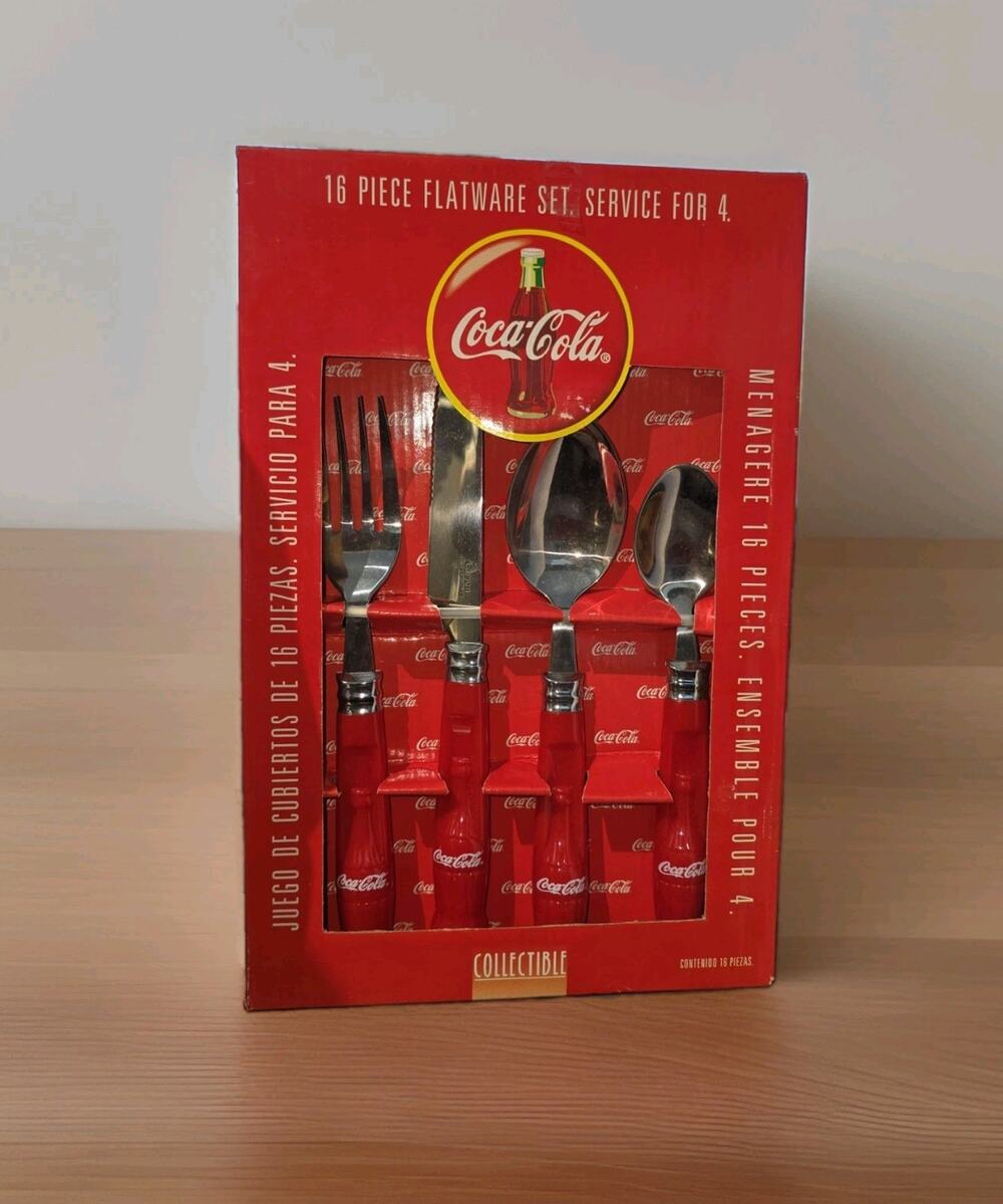Coca-Cola 16 Piece Flatware Set Coke Bottle Contour Pattern by Gibson 1997 NEW